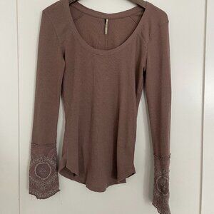 Free People Scoop neck thermal with lace detailing